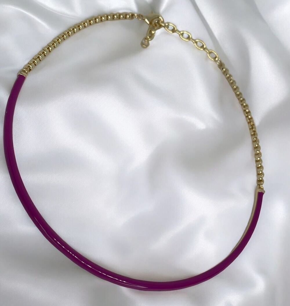 Gold Tone Collar Necklace Enamel Chain Choker Stylish Stunning Shiny Elegant NWT